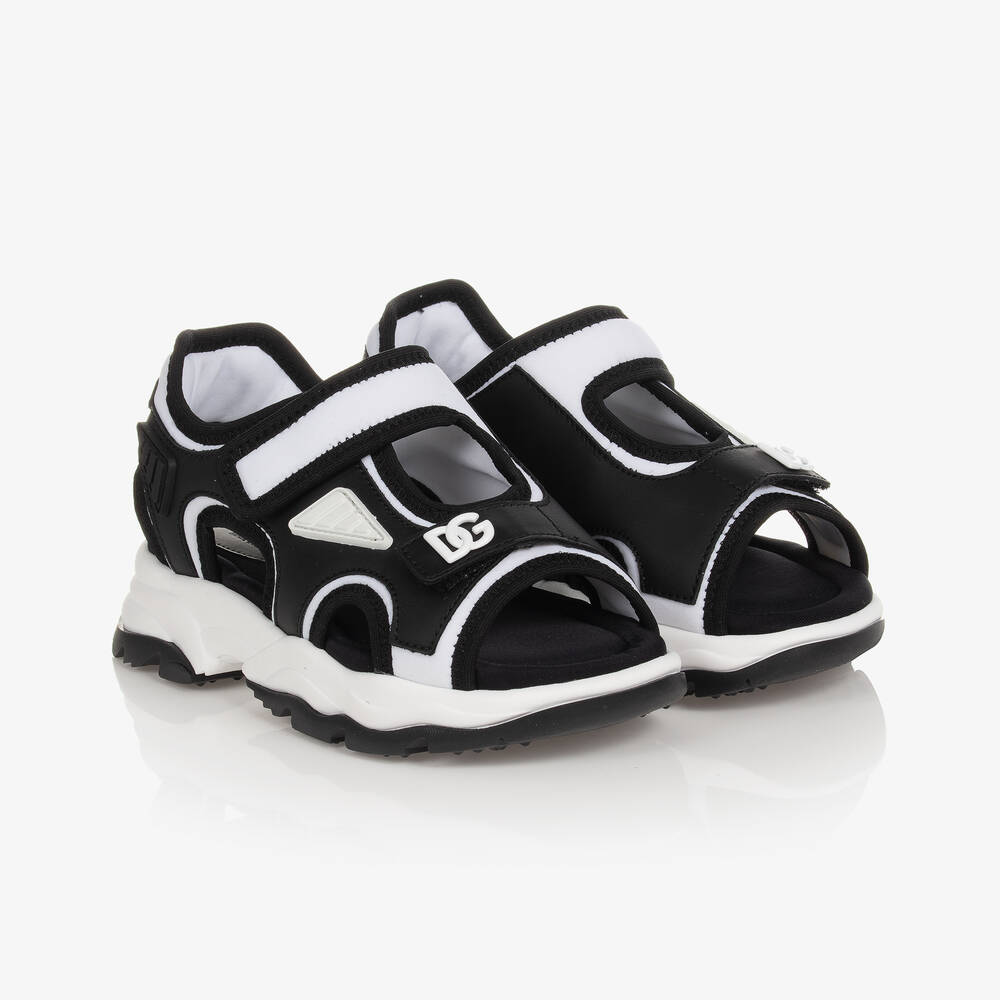 Dolce & Gabbana - Boys Black & White DG Logo Sandals | Childrensalon