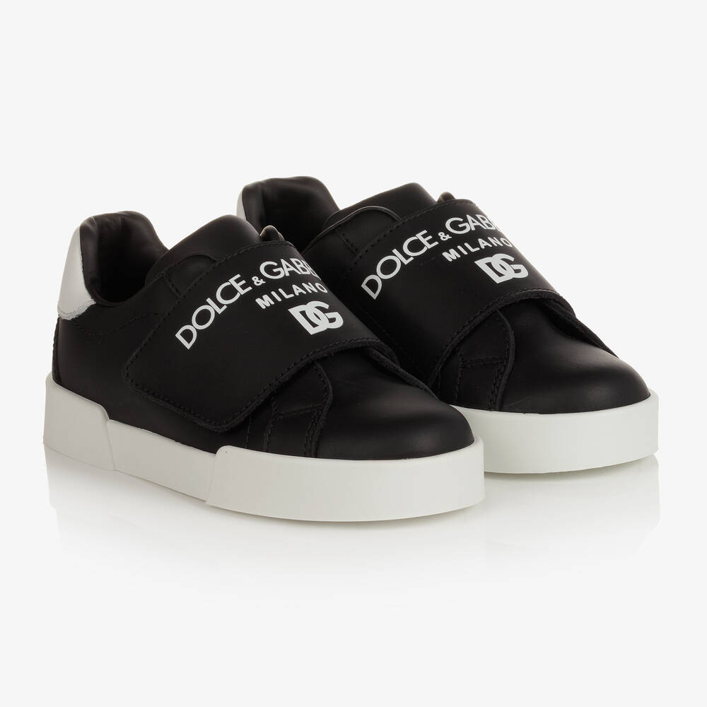 Dolce & Gabbana - Boys Black & White Leather Logo Trainers  | Childrensalon