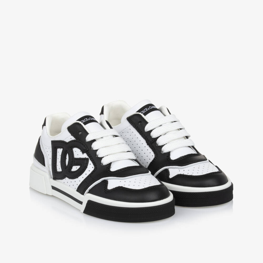 Dolce & Gabbana-Boys Black White Leather Sneakers | Childrensalon Outlet