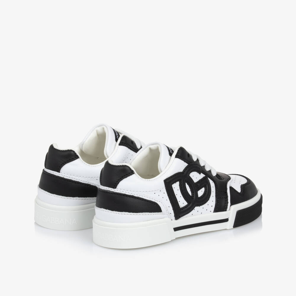 Dolce & Gabbana-Boys Black White Leather Sneakers | Childrensalon Outlet