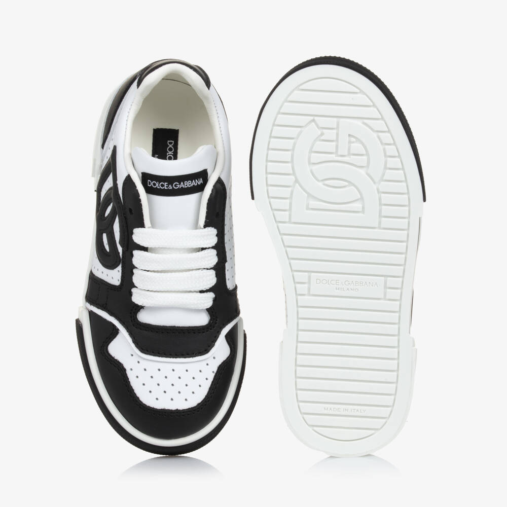 Dolce & Gabbana-Boys Black White Leather Sneakers | Childrensalon Outlet