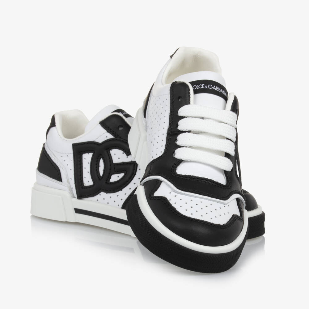 Dolce & Gabbana-Boys Black White Leather Sneakers | Childrensalon Outlet