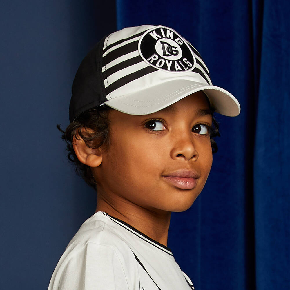 Dolce & Gabbana-كاب لوغو قطن لون أسود و عاجي للأولاد | Childrensalon Outlet