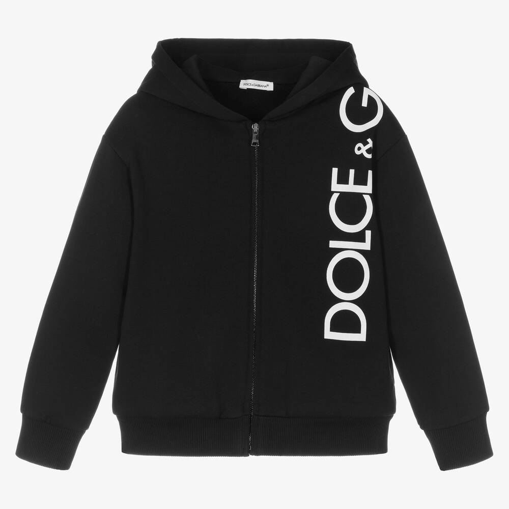 Dolce & Gabbana - Boys Black & White Logo Zip-Up Hoodie | Childrensalon