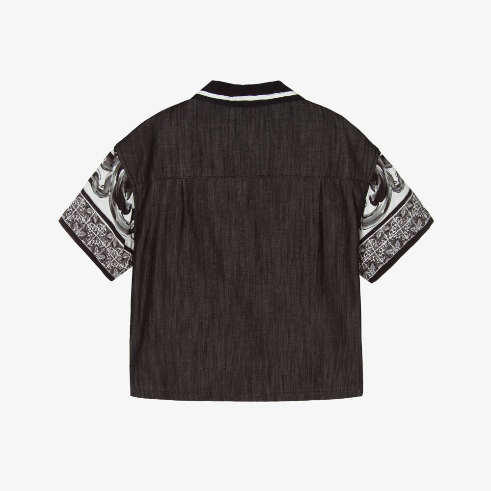Dolce & Gabbana-Boys Black & White Majolica Print Chambray Shirt | Childrensalon Outlet