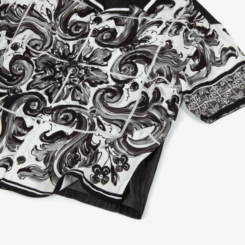 Dolce & Gabbana-Boys Black & White Majolica Print Chambray Shirt | Childrensalon Outlet