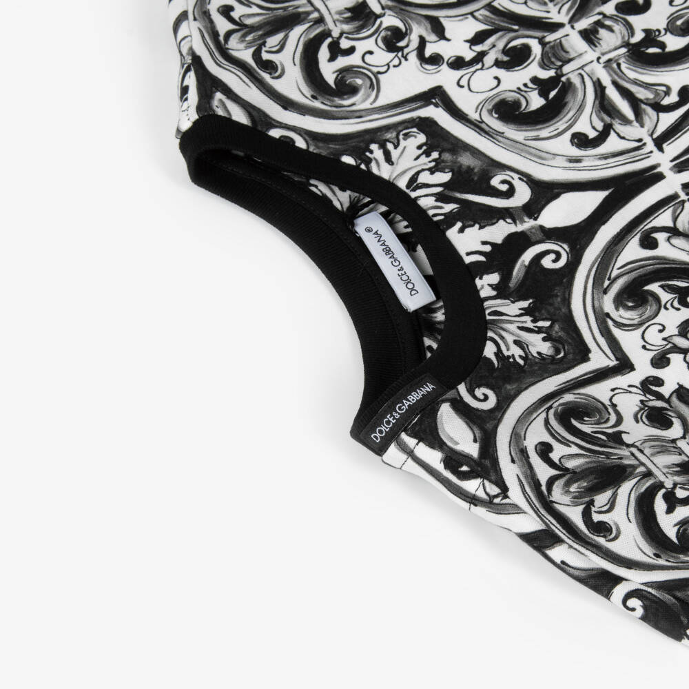 Dolce & Gabbana-Boys Black & White Majolica Print Cotton T-Shirt | Childrensalon Outlet