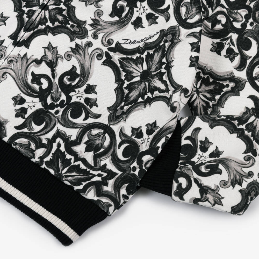 Dolce & Gabbana-Boys Black & White Majolica Print Cotton Zip-Up Top | Childrensalon Outlet