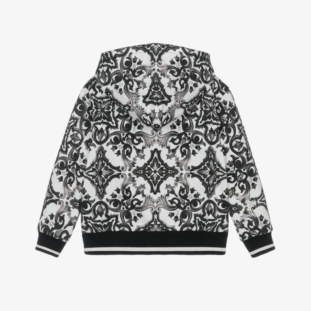 Dolce & Gabbana-Boys Black & White Majolica Print Cotton Zip-Up Top | Childrensalon Outlet