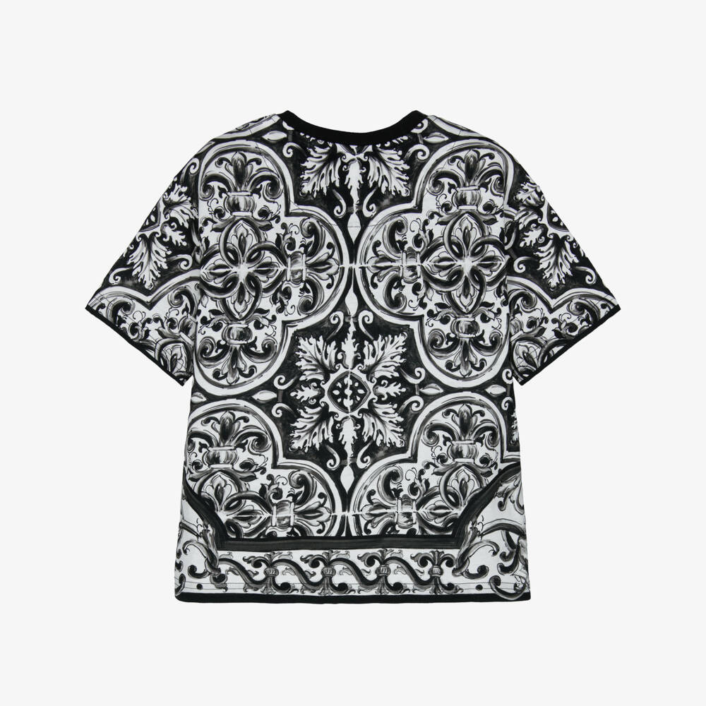 Dolce & Gabbana-Футболка из хлопка с черно-белым принтом для мальчиков | Childrensalon Outlet