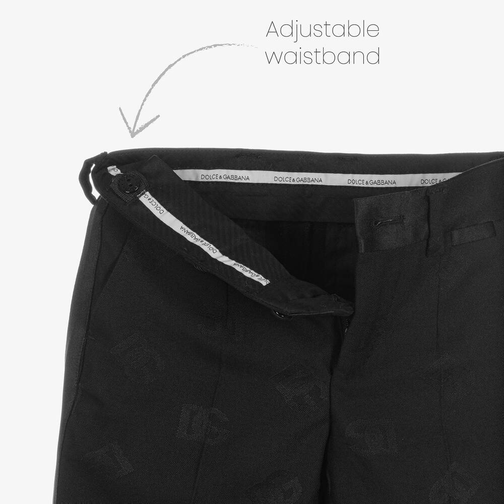 Dolce & Gabbana-Boys Black Wool DG Jacquard Trousers | Childrensalon Outlet