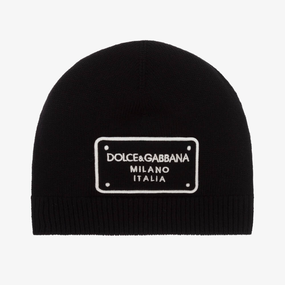 Dolce & Gabbana-قبعة بيني صوف محبوك لون أسود | Childrensalon Outlet