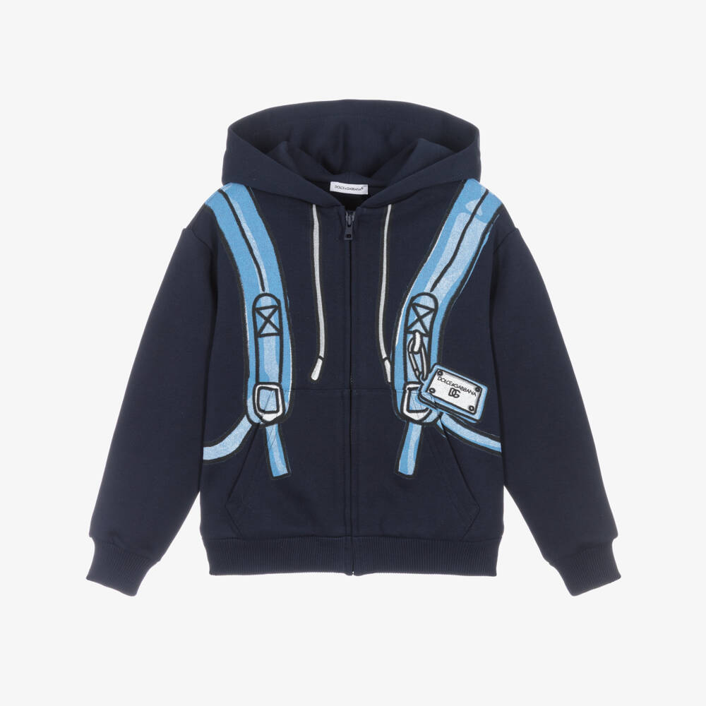 Dolce & Gabbana-Boys Blue Backpack Print Zip-Up Top | Childrensalon Outlet