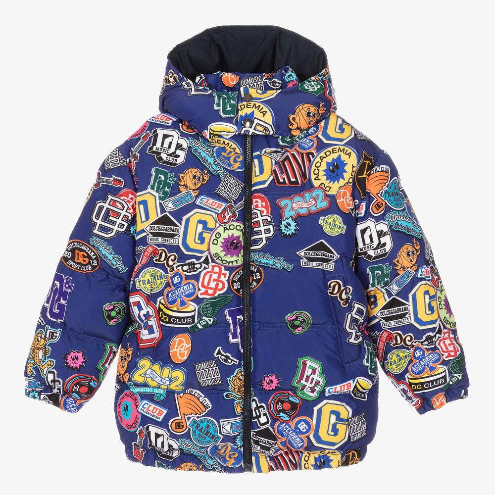 Dolce & Gabbana-Boys Blue Badges Puffer Jacket | Childrensalon Outlet