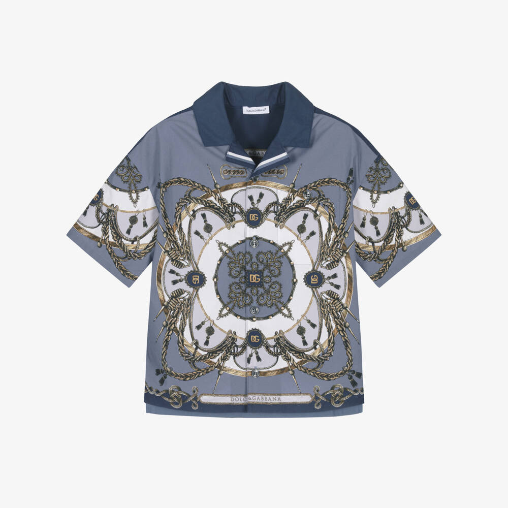 Dolce & Gabbana-Boys Blue Cargo Print Poplin Shirt | Childrensalon Outlet