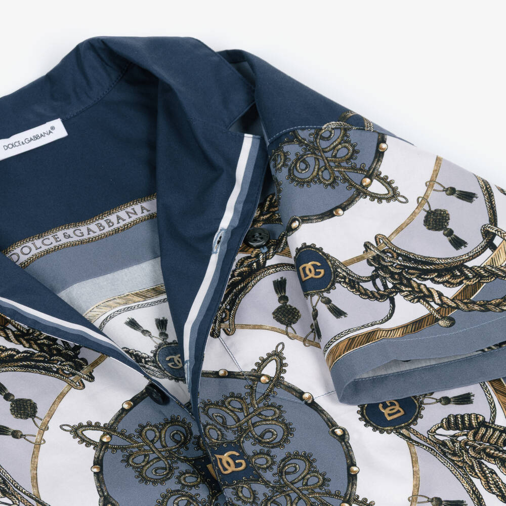 Dolce & Gabbana-Boys Blue Cargo Print Poplin Shirt | Childrensalon Outlet