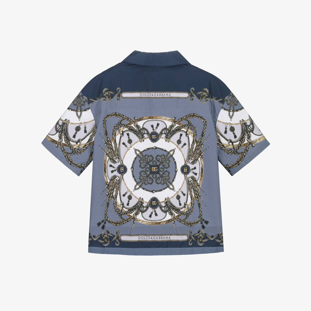 Dolce & Gabbana-Boys Blue Cargo Print Poplin Shirt | Childrensalon Outlet