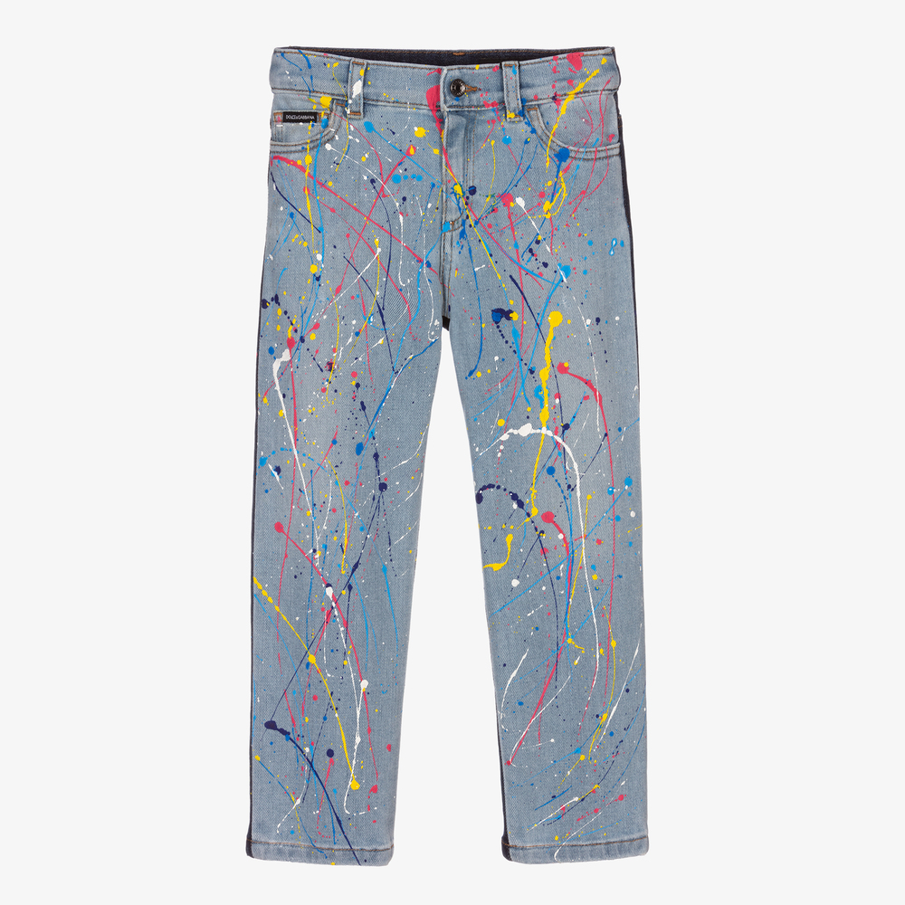 Dolce & Gabbana - Синие джинсы с брызгами краски для мальчиков | Childrensalon