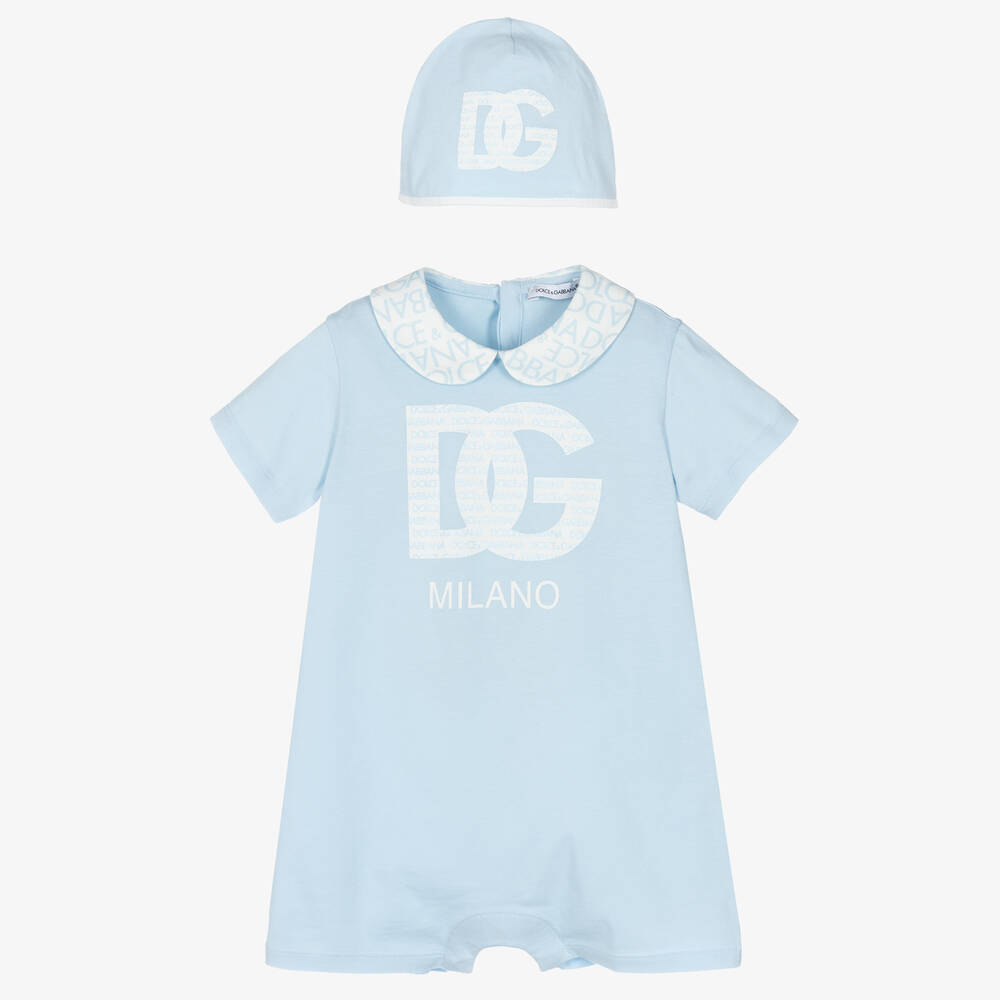 Dolce & Gabbana-طقم هدية أفرول قطن لون أزرق فاتح للمواليد | Childrensalon Outlet