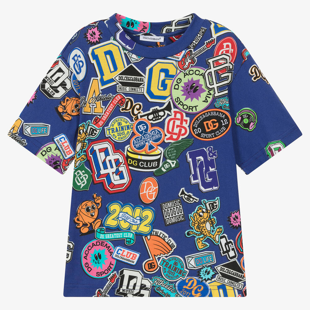 Dolce & Gabbana - Blaues Sticker-Baumwoll-T-Shirt | Childrensalon