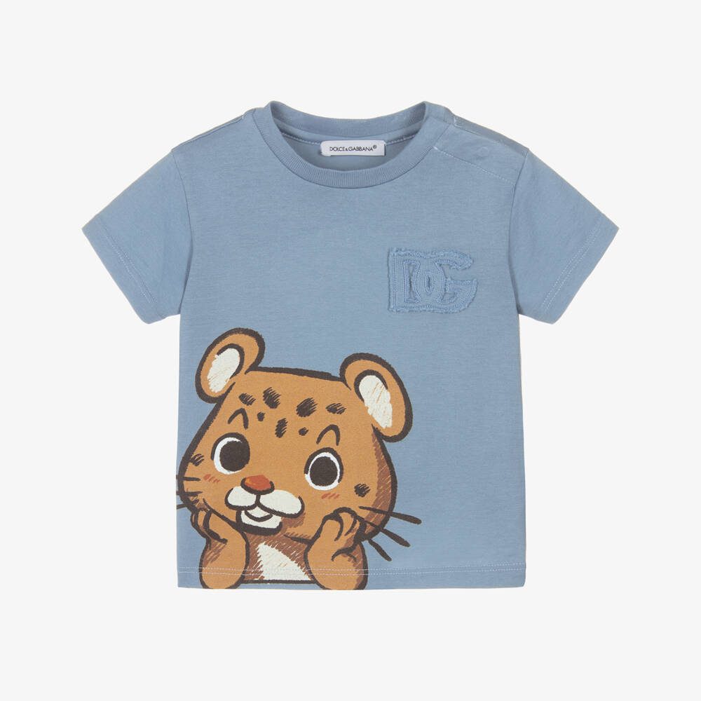 Dolce & Gabbana-Boys Blue Cotton DG Leopard T-Shirt | Childrensalon Outlet