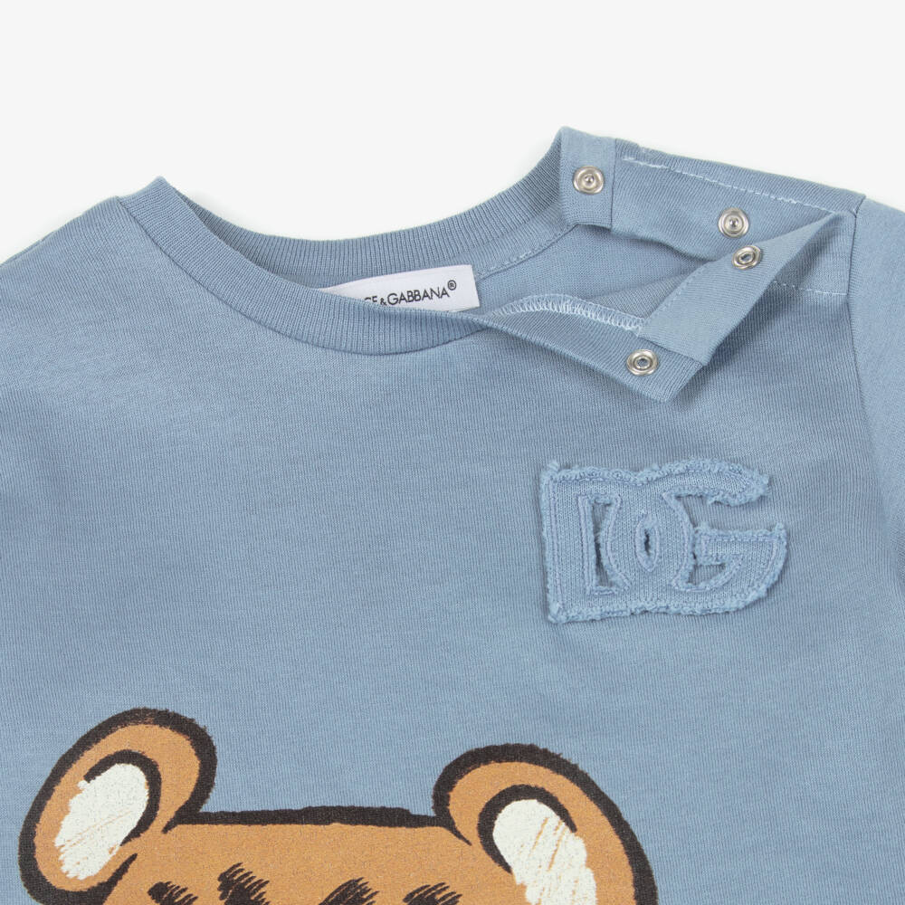 Dolce & Gabbana-Boys Blue Cotton DG Leopard T-Shirt | Childrensalon Outlet