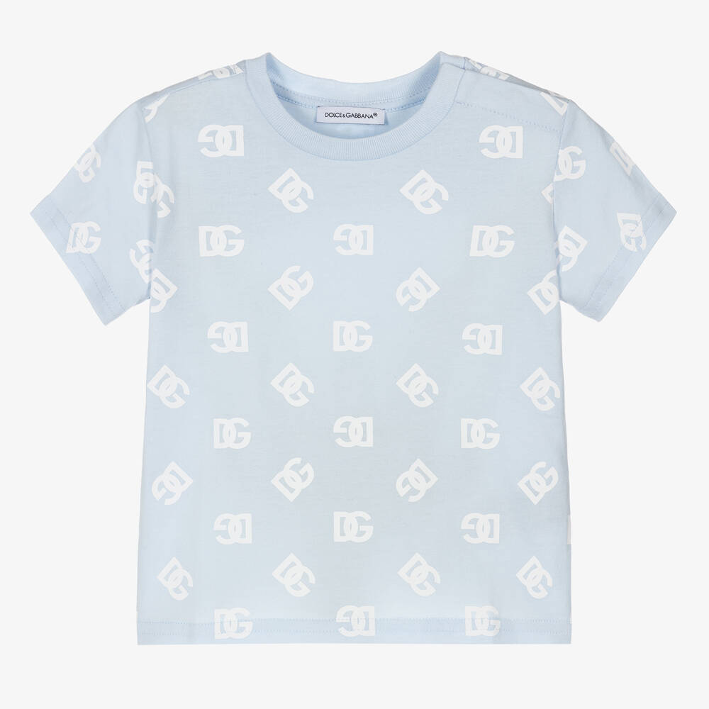 Dolce & Gabbana - Boys Blue Cotton DG Logo T-Shirt | Childrensalon