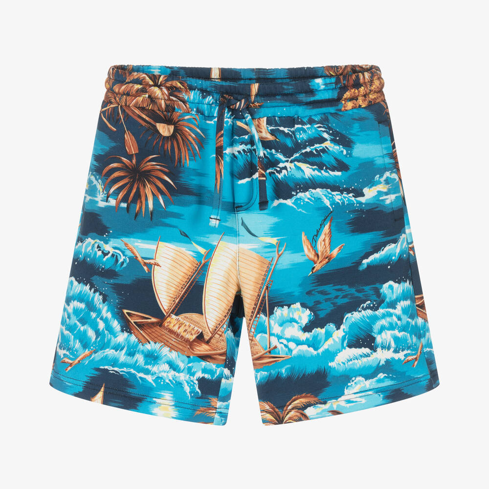 Dolce & Gabbana - Boys Blue Cotton Jersey Hawaii Shorts | Childrensalon