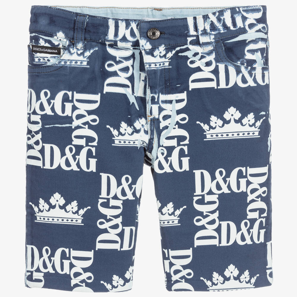 Dolce & Gabbana - Boys Blue Cotton Logo Shorts | Childrensalon