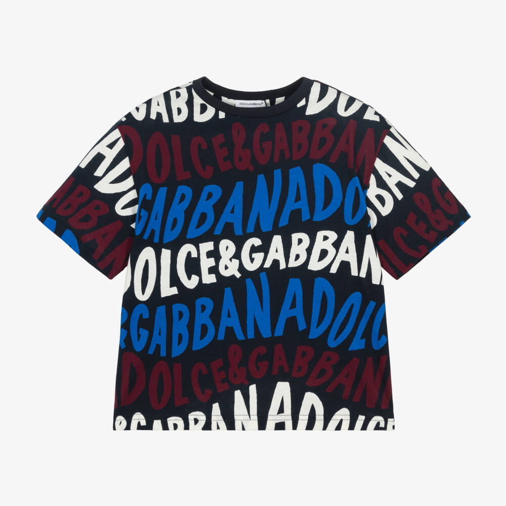 Dolce & Gabbana-Boys Blue Cotton Logo Tee | Childrensalon Outlet