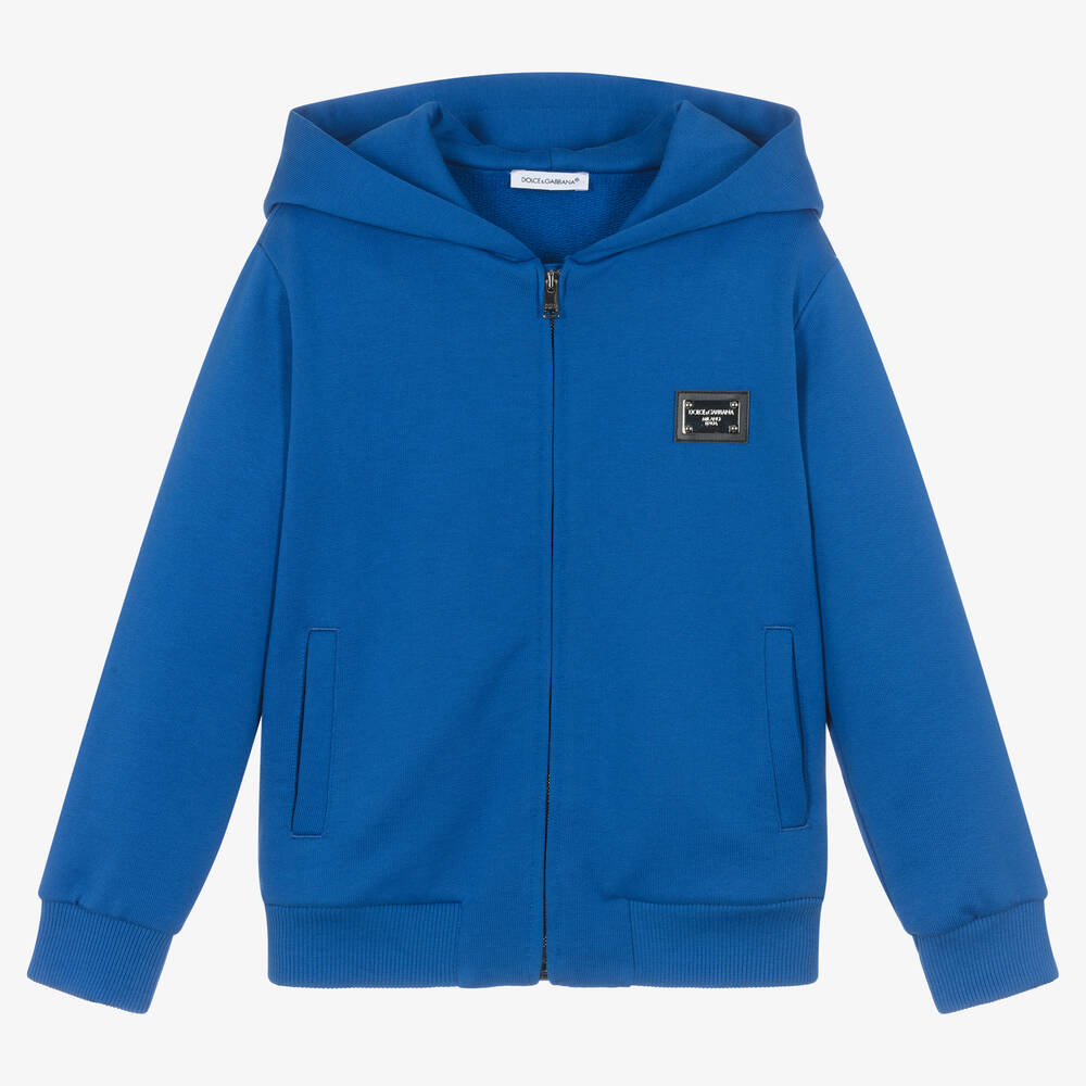 Dolce & Gabbana - Boys Blue Cotton Zip-Up Top | Childrensalon