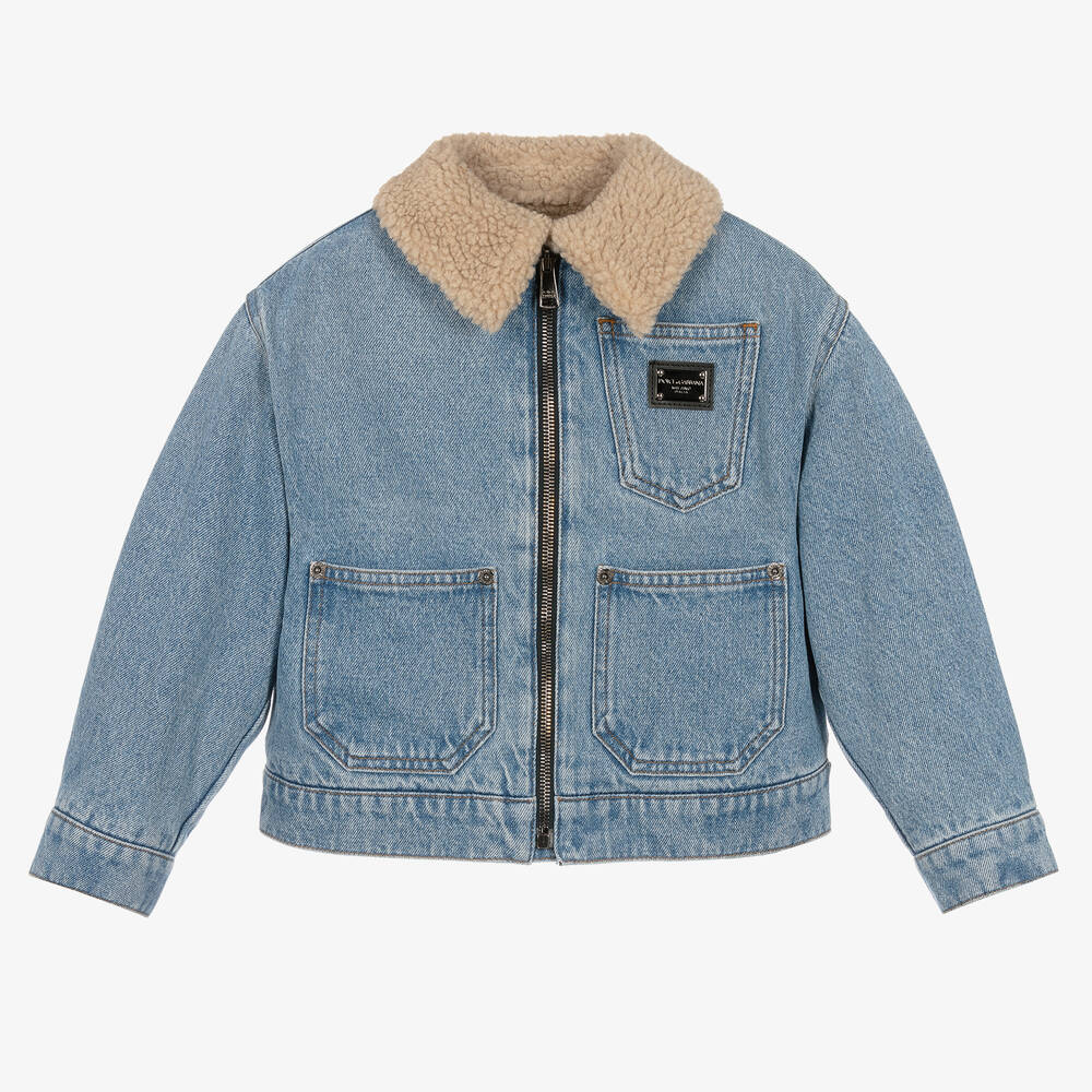 Dolce & Gabbana - Blaue Jeansjacke mit Lammfellimitat | Childrensalon