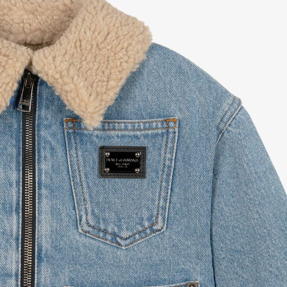 Boys denim jacket with fur collar cheap