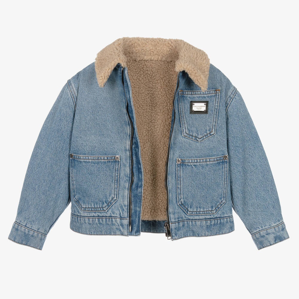 Dolce & Gabbana-Boys Blue Denim Faux Shearling Jacket | Childrensalon Outlet