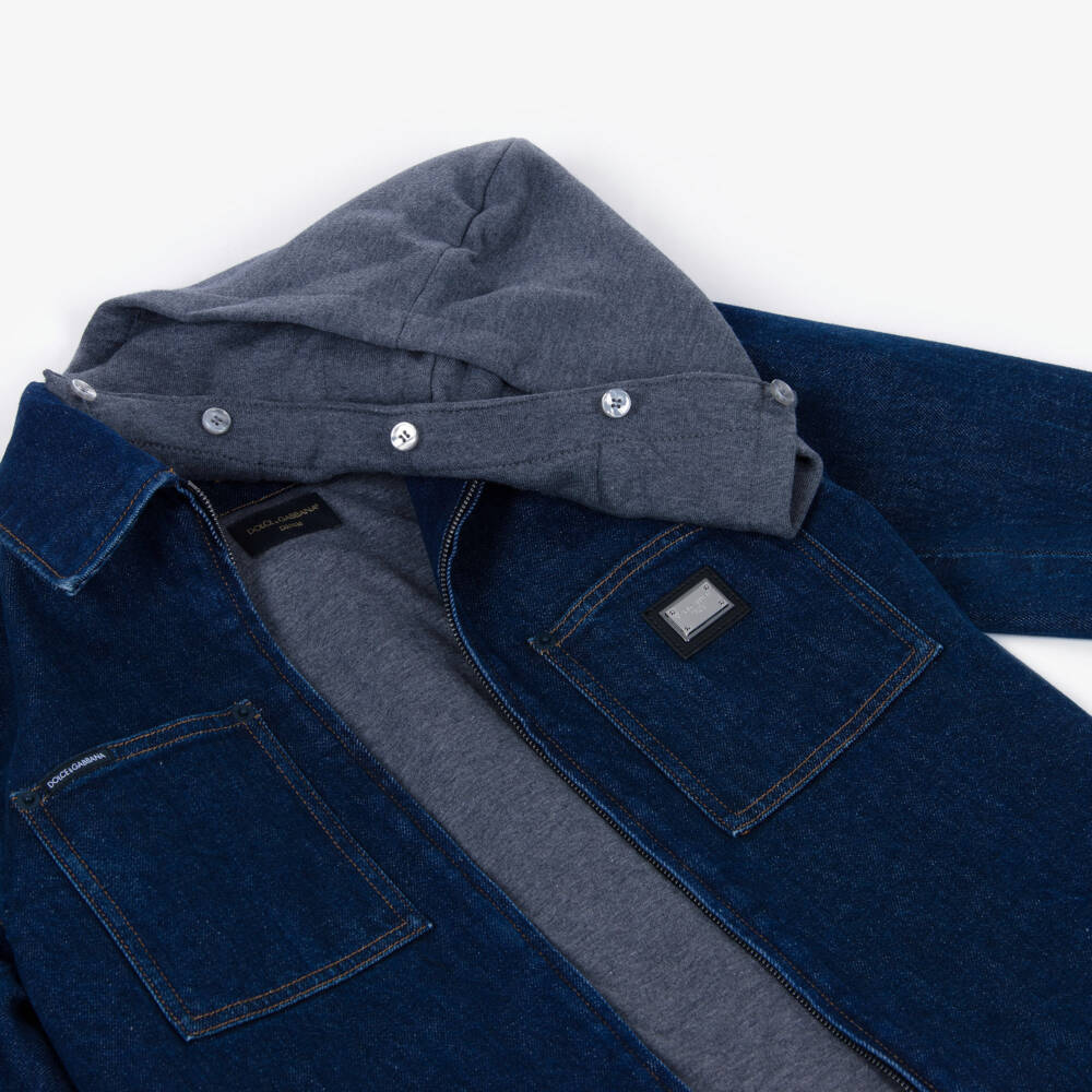 Dolce & Gabbana-Boys Blue Denim Jacket with Detachable Hood | Childrensalon Outlet