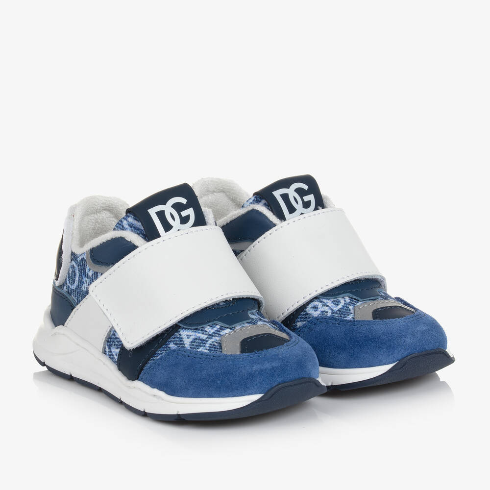 Dolce & Gabbana - Blaue Leder- & Jeans-Klett-Sneakers | Childrensalon