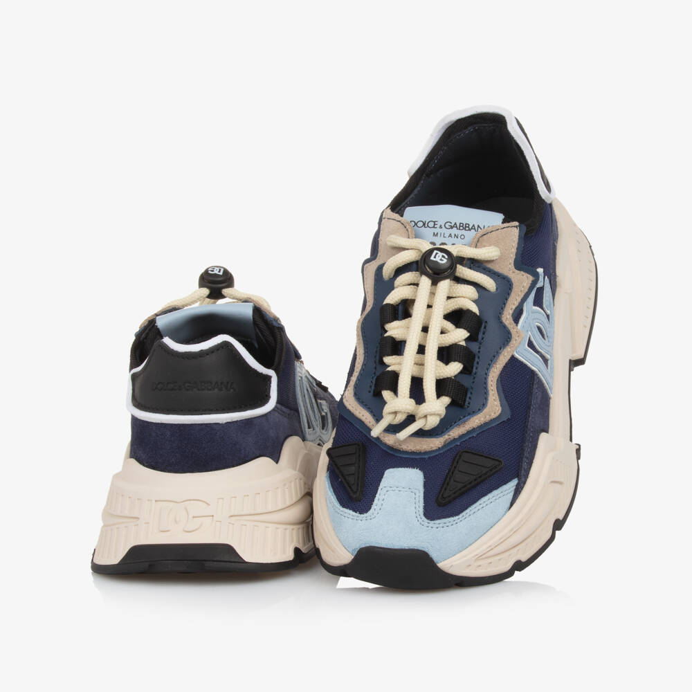 Dolce & Gabbana-Boys Blue Leather Mesh Sneakers | Childrensalon Outlet