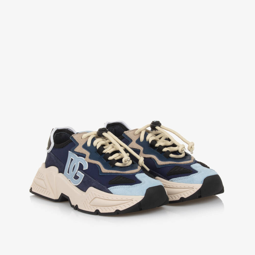 Dolce & Gabbana-Boys Blue Leather Mesh Sneakers | Childrensalon Outlet