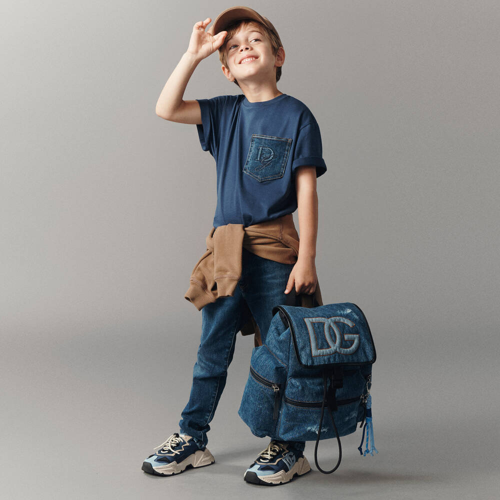 Dolce & Gabbana-Boys Blue Leather Mesh Sneakers | Childrensalon Outlet