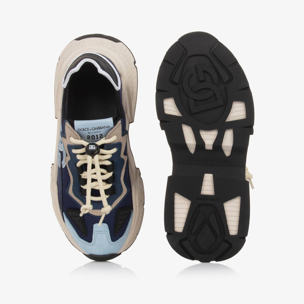 Dolce & Gabbana-Boys Blue Leather Mesh Sneakers | Childrensalon Outlet
