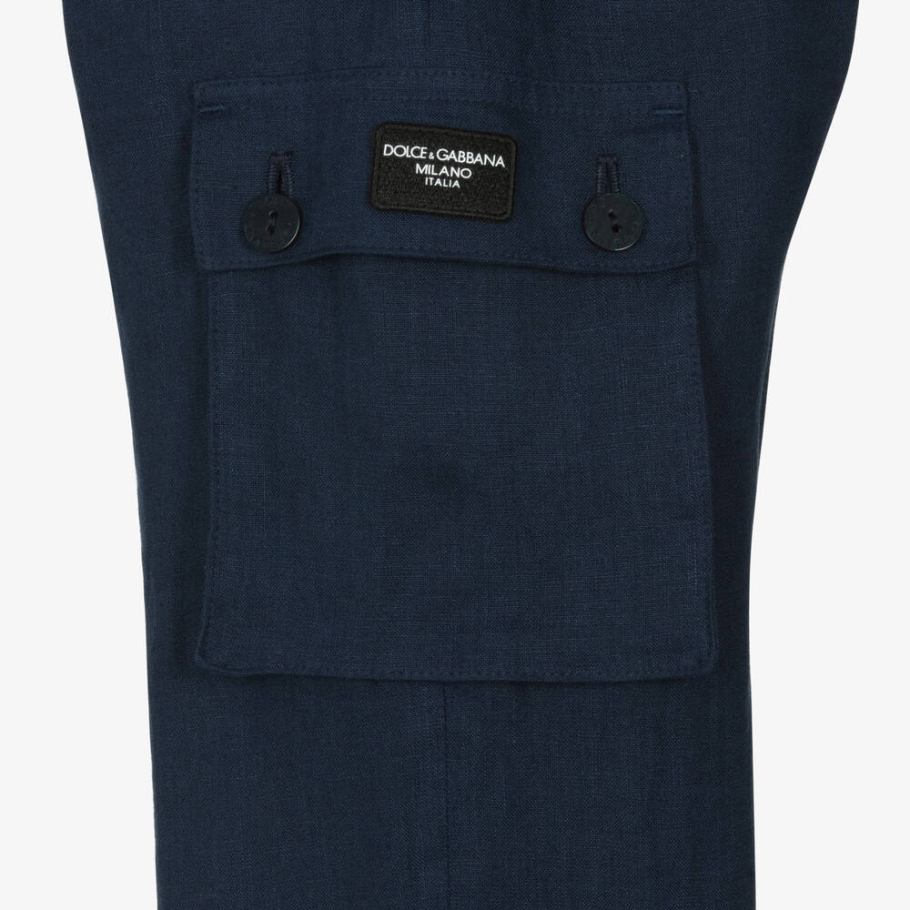Dolce & Gabbana-Boys Blue Linen Cargo Trousers | Childrensalon Outlet