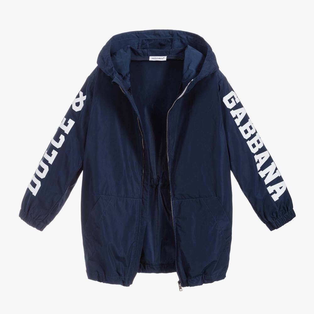 Dolce Gabbana Boys Blue Logo Parka Coat