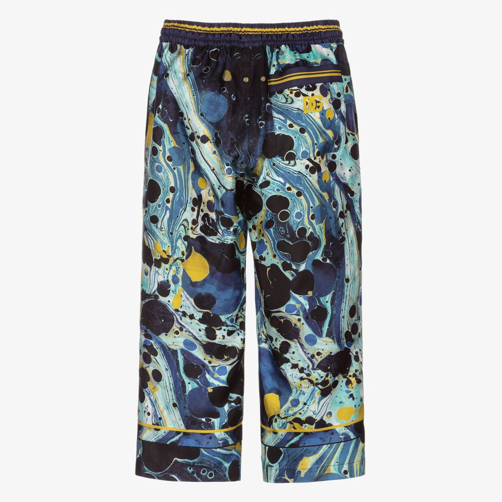 Dolce & Gabbana-Boys Blue Marble Silk Trousers | Childrensalon Outlet