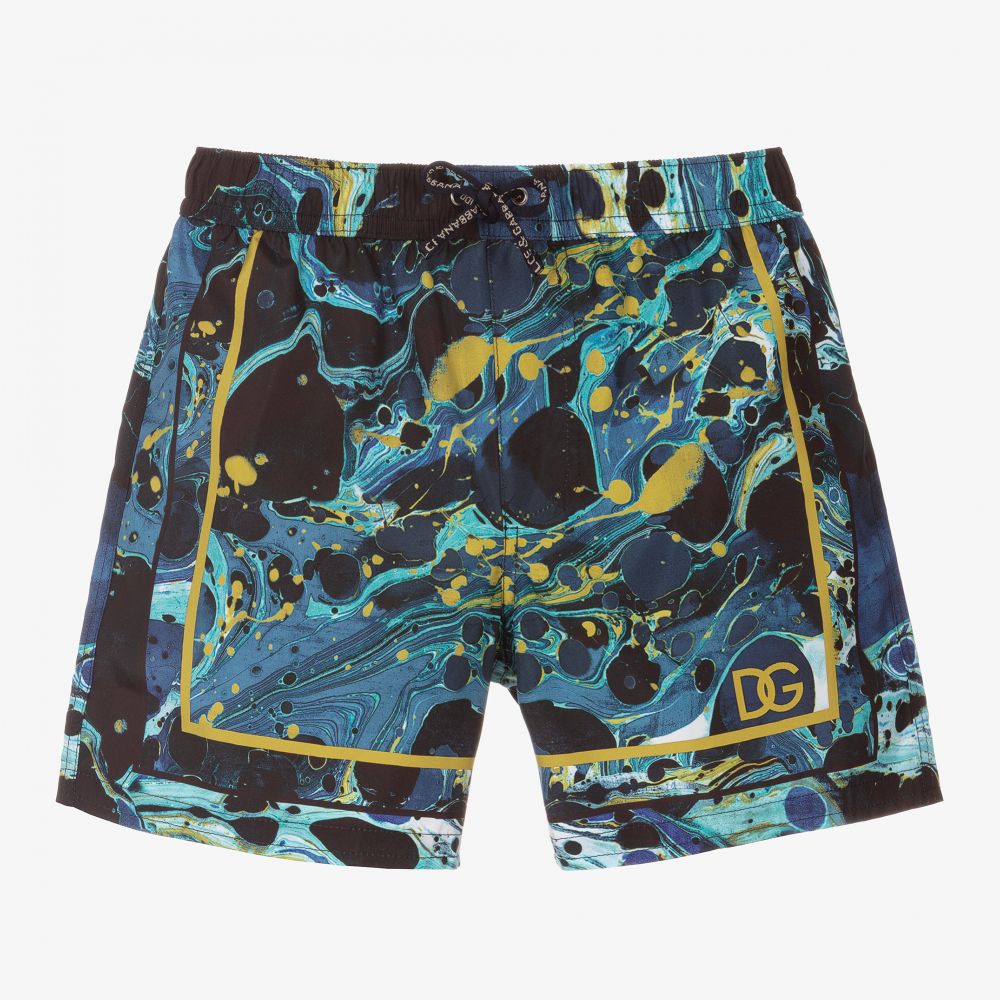 Dolce & Gabbana - Boys Blue Marble Swim Shorts | Childrensalon