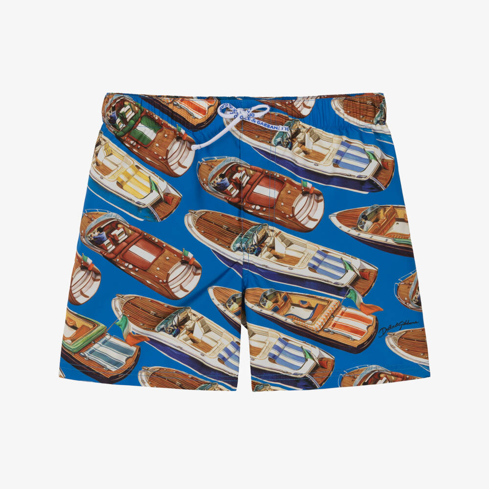 Dolce & Gabbana-Boys Blue Motorboat Print Swim Shorts | Childrensalon Outlet