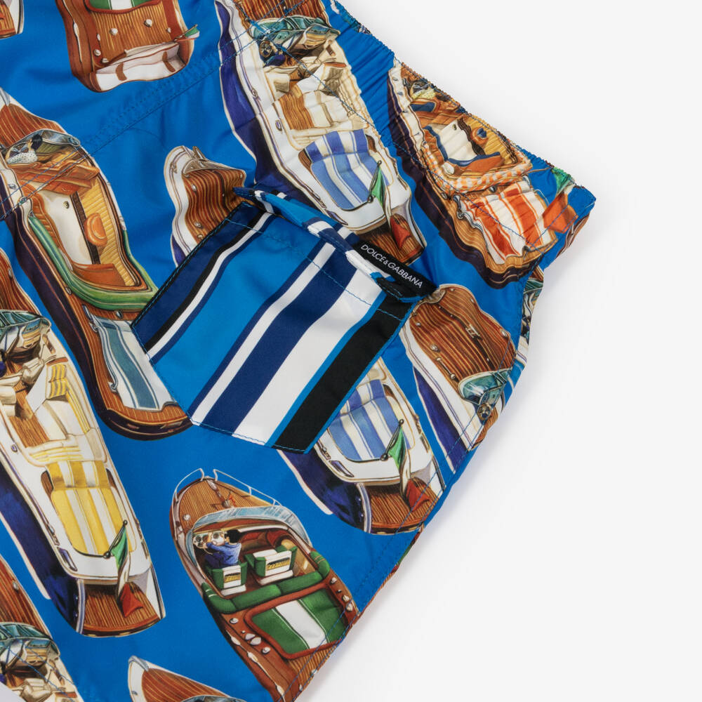 Dolce & Gabbana-Boys Blue Motorboat Print Swim Shorts | Childrensalon Outlet