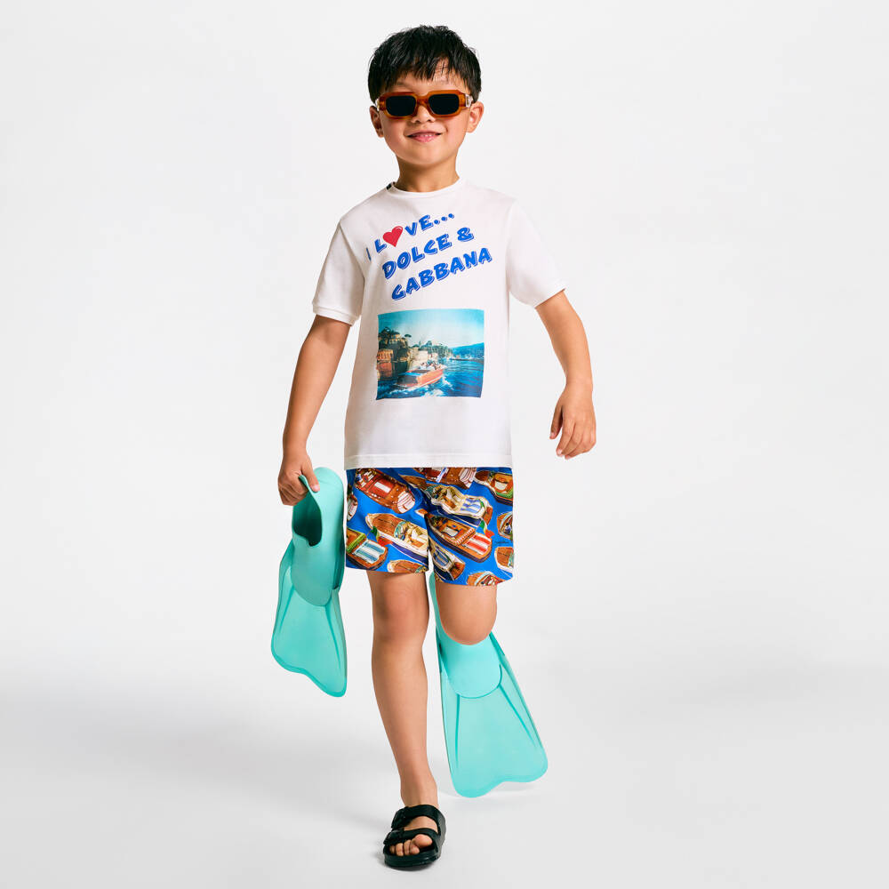 Dolce & Gabbana-Boys Blue Motorboat Print Swim Shorts | Childrensalon Outlet