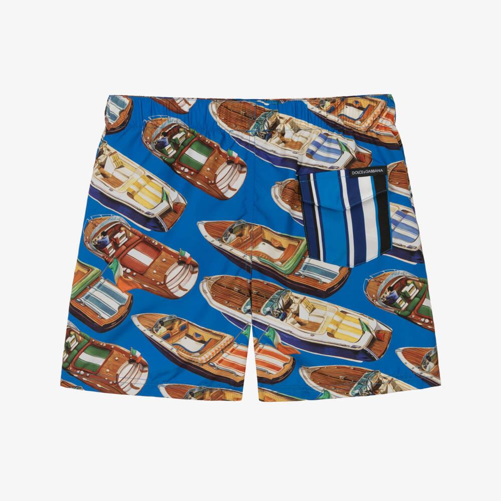 Dolce & Gabbana-Boys Blue Motorboat Print Swim Shorts | Childrensalon Outlet