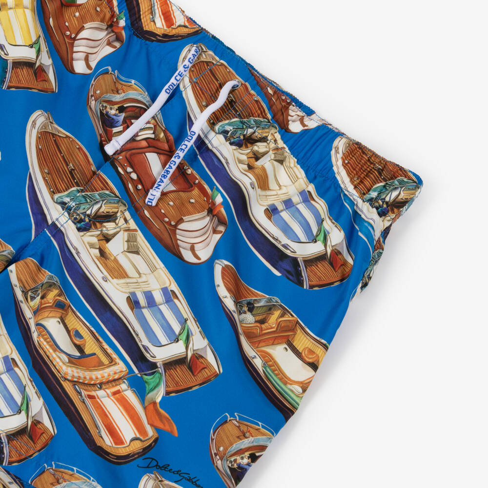 Dolce & Gabbana-Boys Blue Motorboat Print Swim Shorts | Childrensalon Outlet