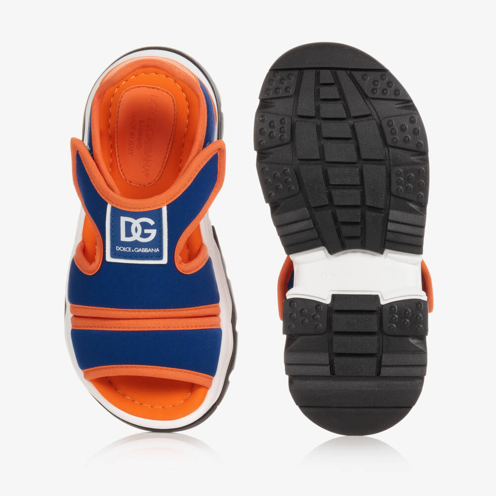 Dolce & Gabbana-صندل بشريط لاصق قماش لون أزرق وبرتقالي للأولاد | Childrensalon Outlet